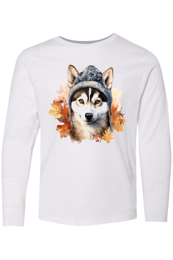 Fall Siberian Husky Long Sleeve Youth T-Shirt