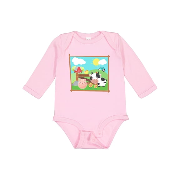 Inktastic Farm Animals with Cow, Chick and Pig Boys or Girls Long Sleeve Baby Bodysuit