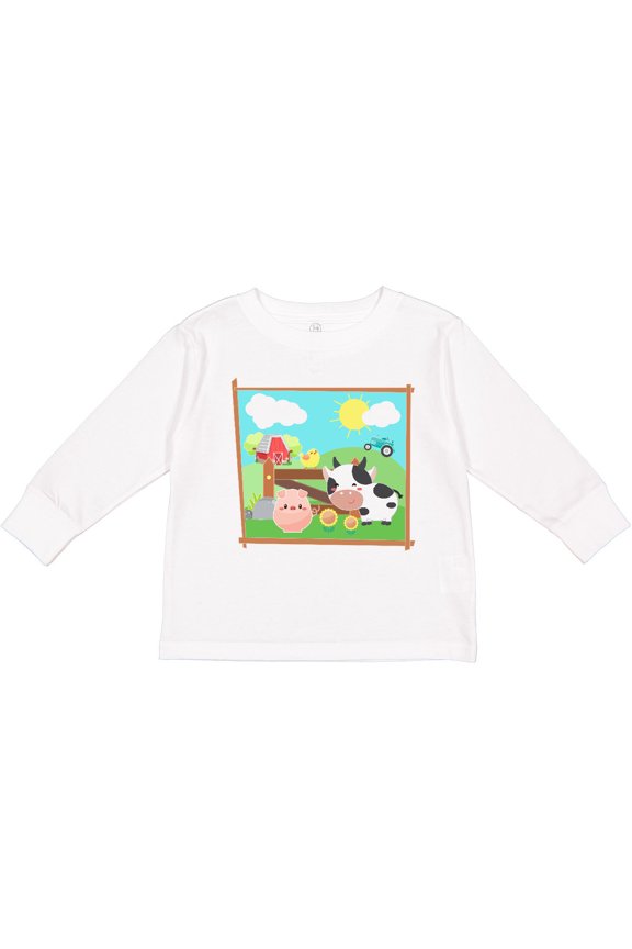 Farm Animals with Cow, Chick and Pig Boys or Girls Long Sleeve Toddler T-Shirt