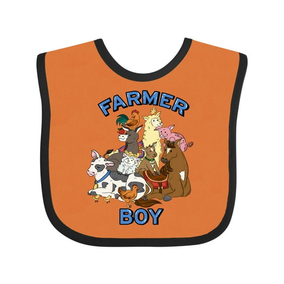 Inktastic Farmer Boy with Happy Farm Animals Boys or Girls Baby Bib