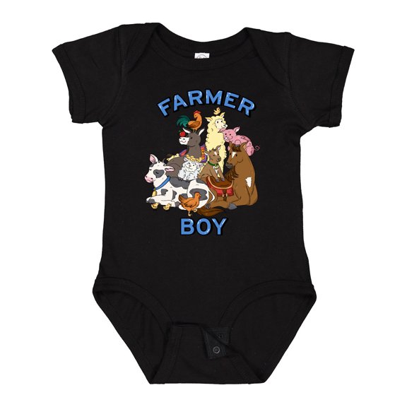 Inktastic Farmer Boy with Happy Farm Animals Boys or Girls Baby Bodysuit