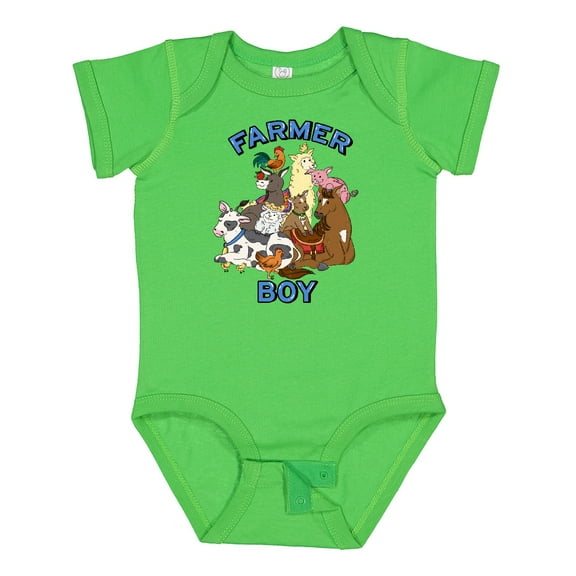 Inktastic Farmer Boy with Happy Farm Animals Boys or Girls Baby Bodysuit