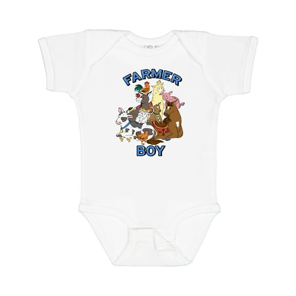 Inktastic Farmer Boy with Happy Farm Animals Boys or Girls Baby Bodysuit