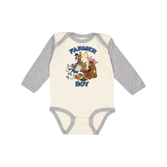 Inktastic Farmer Boy with Happy Farm Animals Boys or Girls Long Sleeve Baby Bodysuit