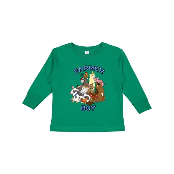Inktastic Farmer Boy with Happy Farm Animals Boys or Girls Long Sleeve Toddler T-Shirt