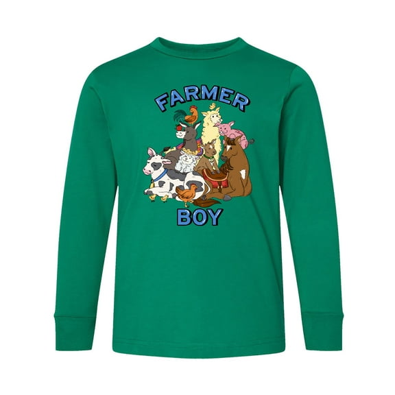 Inktastic Farmer Boy with Happy Farm Animals Long Sleeve Youth T-Shirt