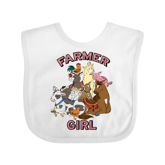 Inktastic Farmer Girl with Happy Farm Animals Boys or Girls Baby Bib