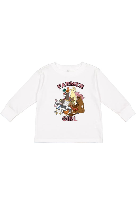 Farmer Girl with Happy Farm Animals Boys or Girls Long Sleeve Toddler T-Shirt