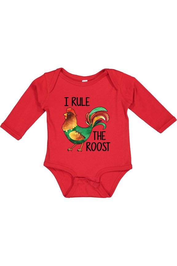 Farmer I Rule The Roost Rooster Boys or Girls Long Sleeve Baby Bodysuit