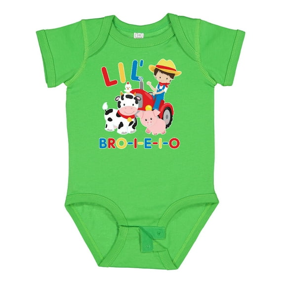 Inktastic Farmer Tractor Eieio Little Bro Boys Baby Bodysuit