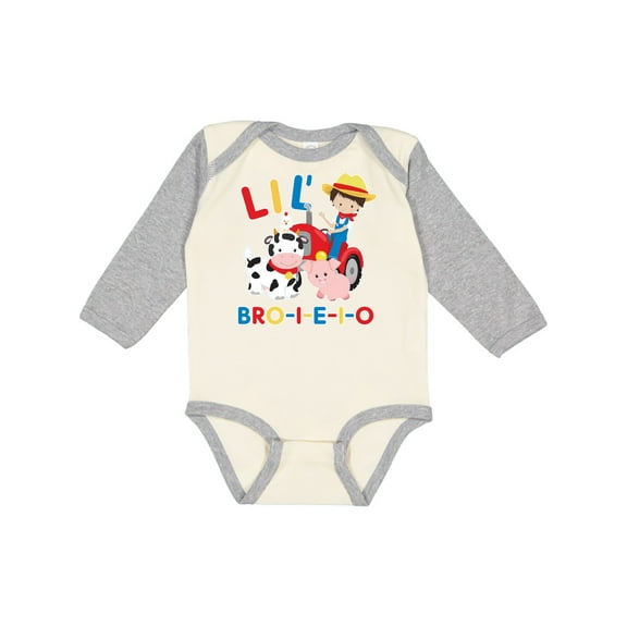 Inktastic Farmer Tractor EIEIO Little Bro Boys Long Sleeve Baby Bodysuit