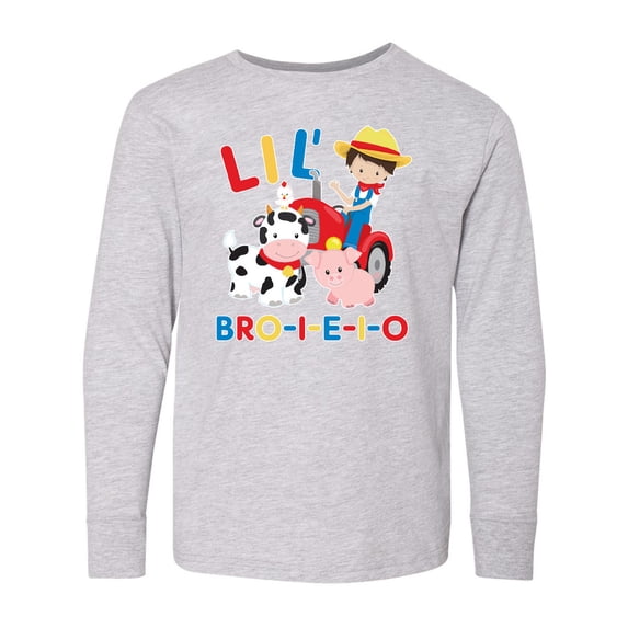 Inktastic Farmer Tractor EIEIO Little Bro Long Sleeve Youth T-Shirt