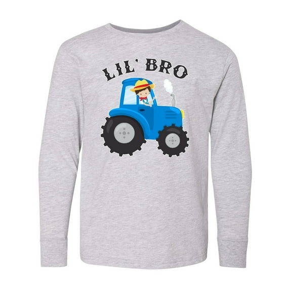 Inktastic Farmer Tractor Little Bro Long Sleeve Youth T-Shirt