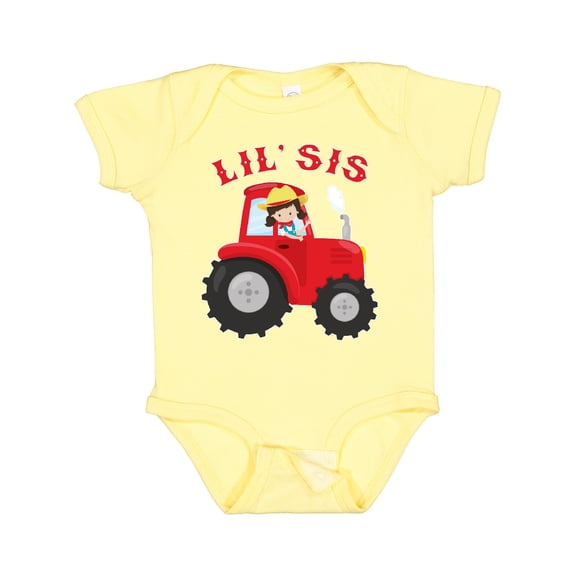 Inktastic Farmer Tractor Little Sis Girls Baby Bodysuit