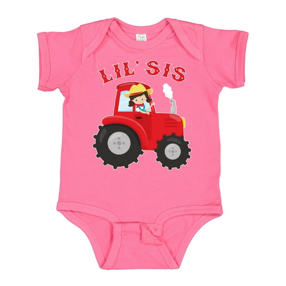 Inktastic Farmer Tractor Little Sis Girls Baby Bodysuit