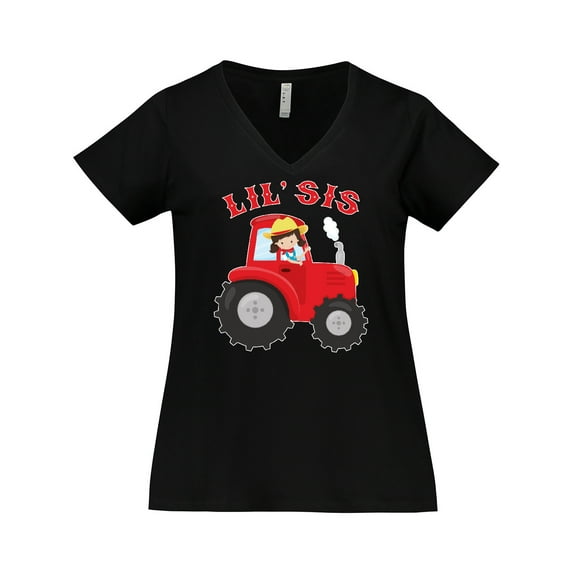 Inktastic Farmer Tractor Little Sis Women's Plus Size V-Neck T-Shirt