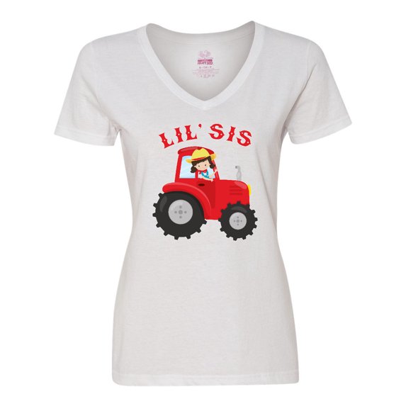 Inktastic Farmer Tractor Little Sis Women's V-Neck T-Shirt