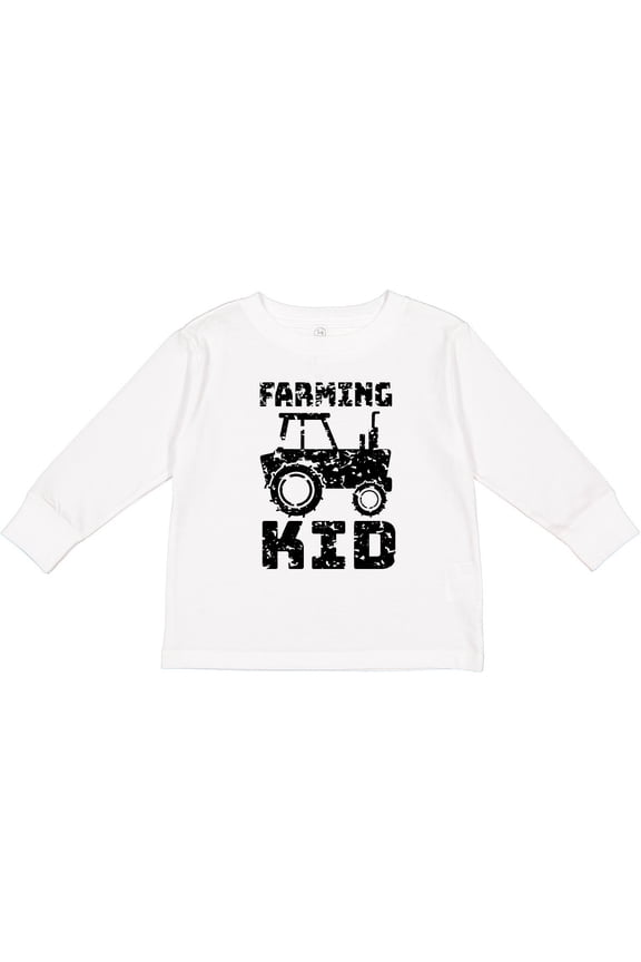 Farming Kid- Tractor Distressed Look Boys or Girls Long Sleeve Toddler T-Shirt