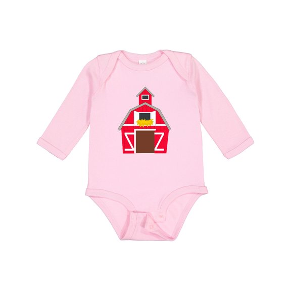 Inktastic Farming Large Red Barn with Hay Boys or Girls Long Sleeve Baby Bodysuit