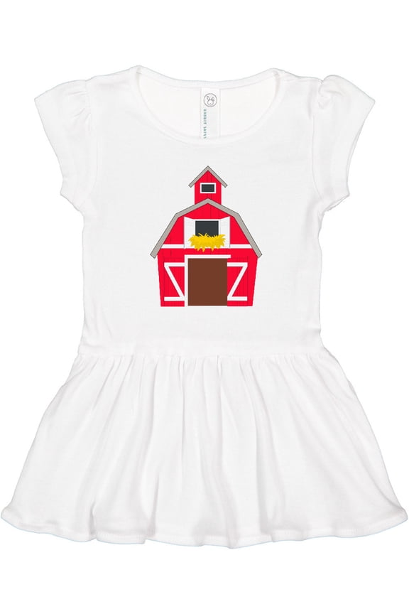 Farming Large Red Barn with Hay Girls Toddler Dress