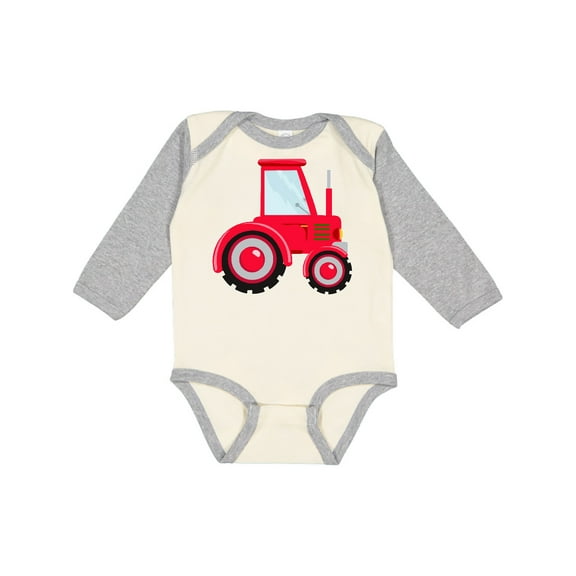 Inktastic Farming Red Tractor Boys or Girls Long Sleeve Baby Bodysuit