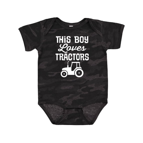 Inktastic Farming This Boy Loves Tractors Boys Baby Bodysuit