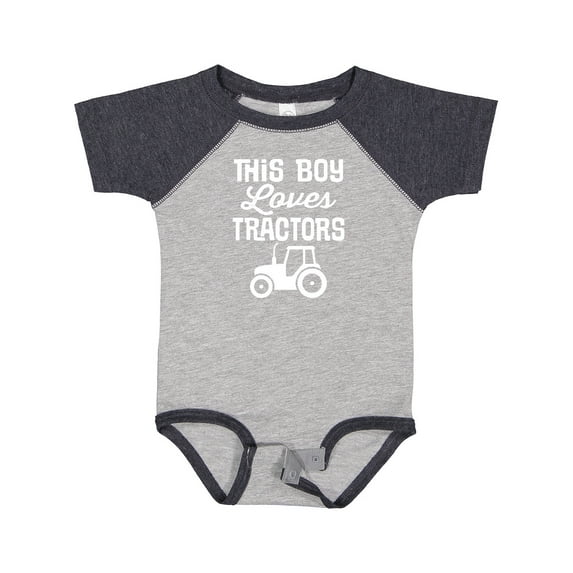 Inktastic Farming This Boy Loves Tractors Boys Baby Bodysuit