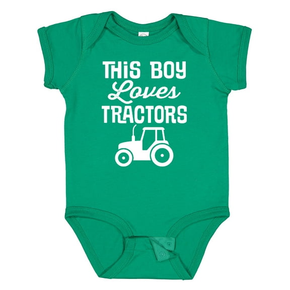 Inktastic Farming This Boy Loves Tractors Boys Baby Bodysuit