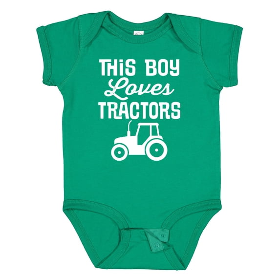 Inktastic Farming This Boy Loves Tractors Boys Baby Bodysuit