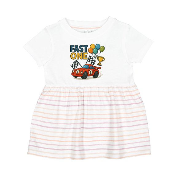 Inktastic Fast One Race Car with Balloons and Trophy Girls Baby Dress