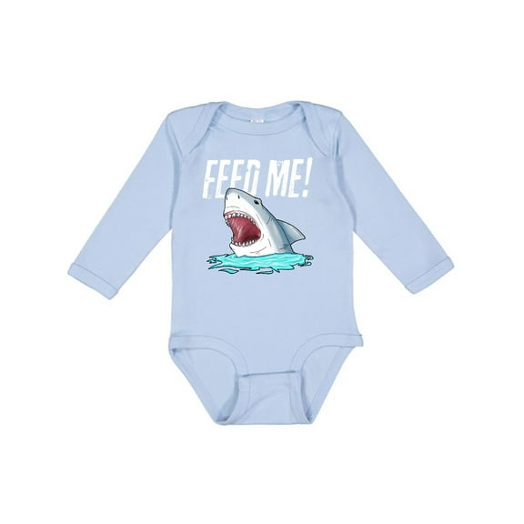 Inktastic Feed Me with Shark Head Boys or Girls Long Sleeve Baby Bodysuit
