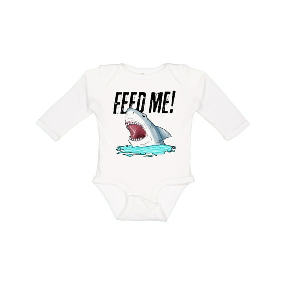 Inktastic Feed Me with Shark Head Boys or Girls Long Sleeve Baby Bodysuit