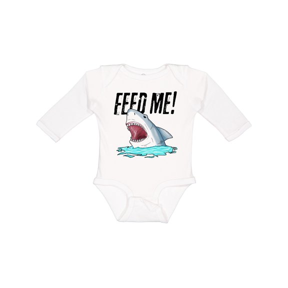 Inktastic Feed Me with Shark Head Boys or Girls Long Sleeve Baby Bodysuit