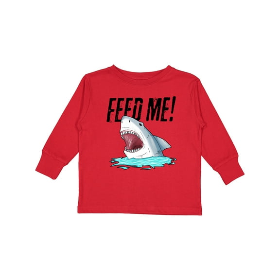 Inktastic Feed Me with Shark Head Boys or Girls Long Sleeve Toddler T-Shirt