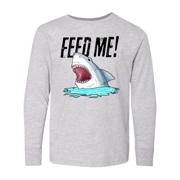 Inktastic Feed Me with Shark Head Long Sleeve Youth T-Shirt
