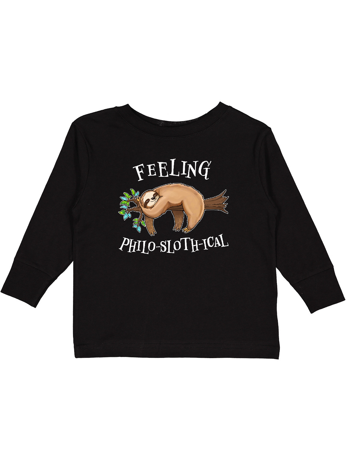 Inktastic Feeling Philo-Sloth-ical- cute and funny sloth on a tree branch Boys or Girls Long Sleeve Toddler T-Shirt - image 1 of 4