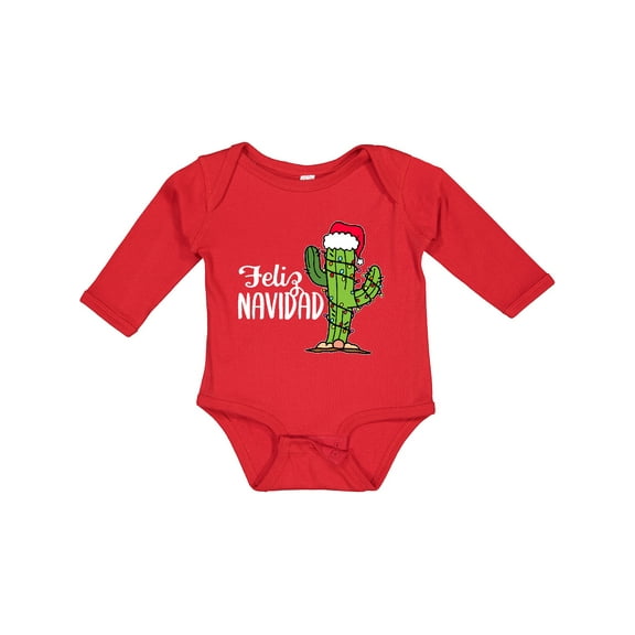 Inktastic Feliz Navidad Christmas Cactus in Santa Hat Boys or Girls Long Sleeve Baby Bodysuit