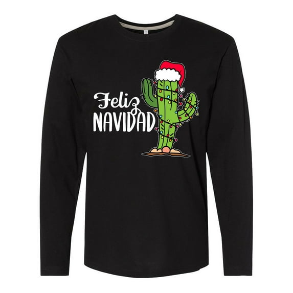 Inktastic Feliz Navidad Christmas Cactus in Santa Hat Long Sleeve T-Shirt