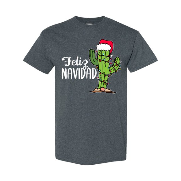 Inktastic Feliz Navidad Christmas Cactus in Santa Hat T-Shirt