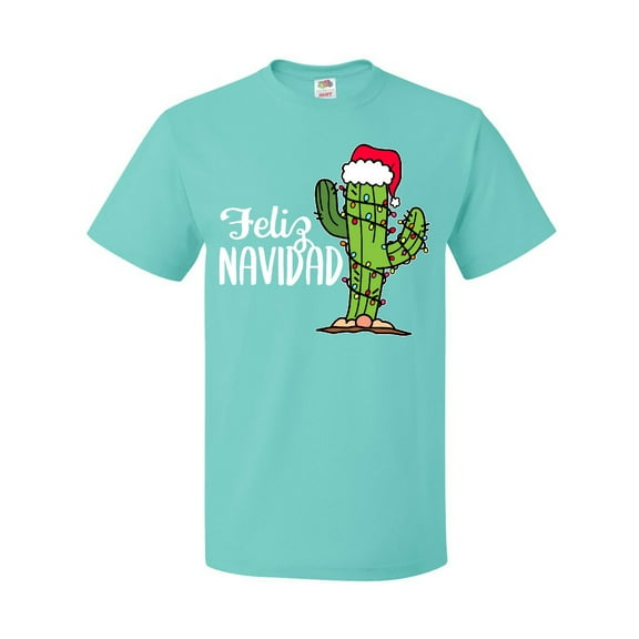 Inktastic Feliz Navidad Christmas Cactus in Santa Hat T-Shirt