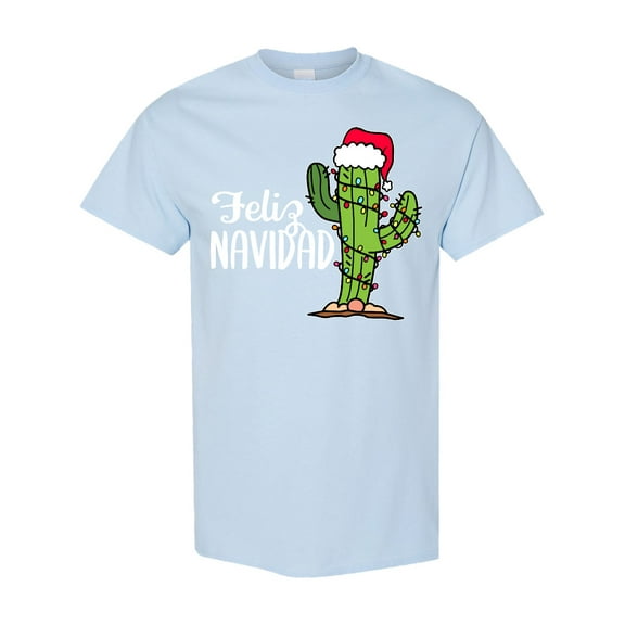 Inktastic Feliz Navidad Christmas Cactus in Santa Hat T-Shirt