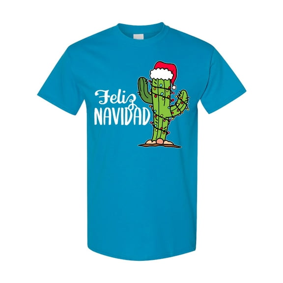 Inktastic Feliz Navidad Christmas Cactus in Santa Hat T-Shirt