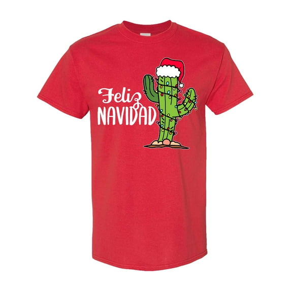 Inktastic Feliz Navidad Christmas Cactus in Santa Hat T-Shirt