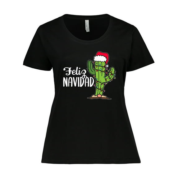 Inktastic Feliz Navidad Christmas Cactus in Santa Hat Women's Plus Size T-Shirt