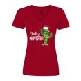 thumbnail image 1 of Inktastic Feliz Navidad Christmas Cactus in Santa Hat Women's V-Neck T-Shirt, 1 of 5