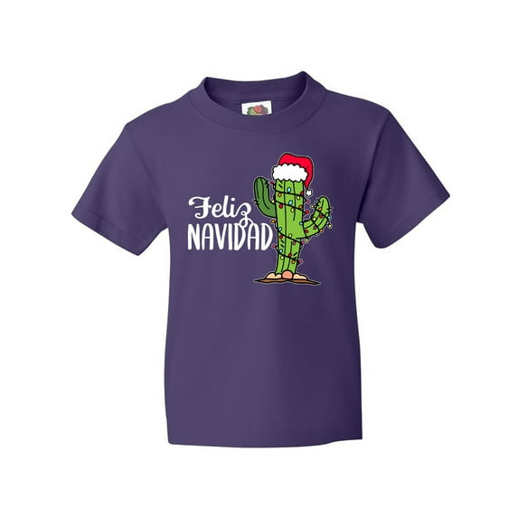 Inktastic Feliz Navidad Christmas Cactus in Santa Hat Youth T-Shirt