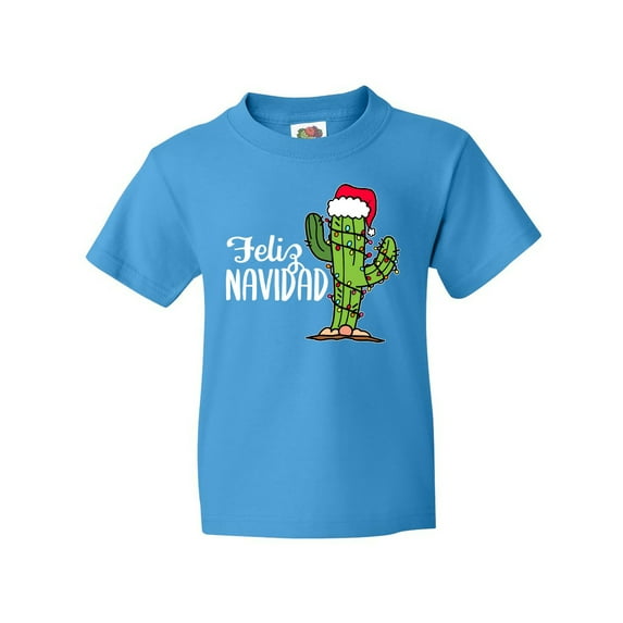 Inktastic Feliz Navidad Christmas Cactus in Santa Hat Youth T-Shirt