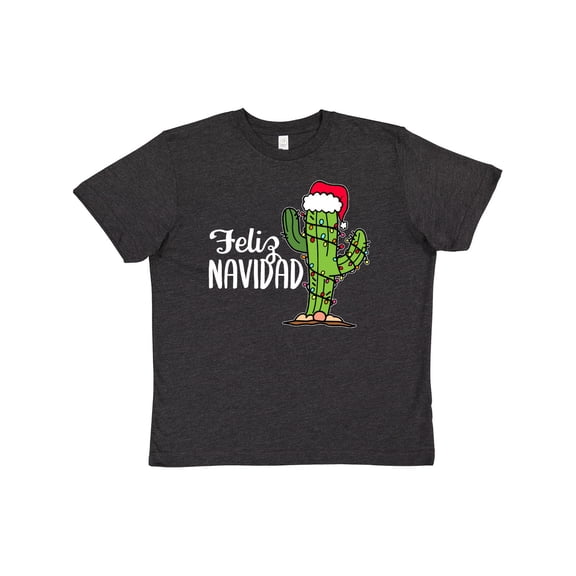 Inktastic Feliz Navidad Christmas Cactus in Santa Hat Youth T-Shirt