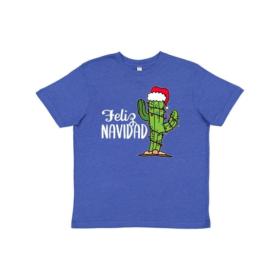 Inktastic Feliz Navidad Christmas Cactus in Santa Hat Youth T-Shirt