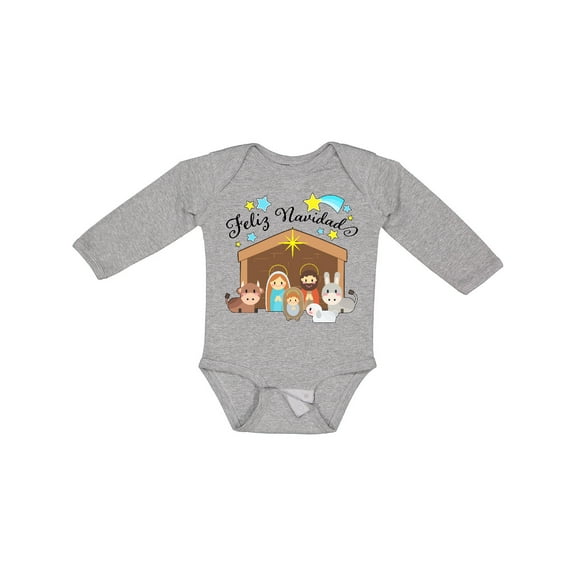 Inktastic Feliz Navidad Cute Nativity Scene Boys or Girls Long Sleeve Baby Bodysuit